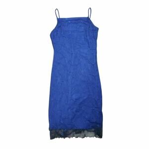 Y2k My Michelle Square Neck Mesh Overlay Embellished Blue Dress - Small